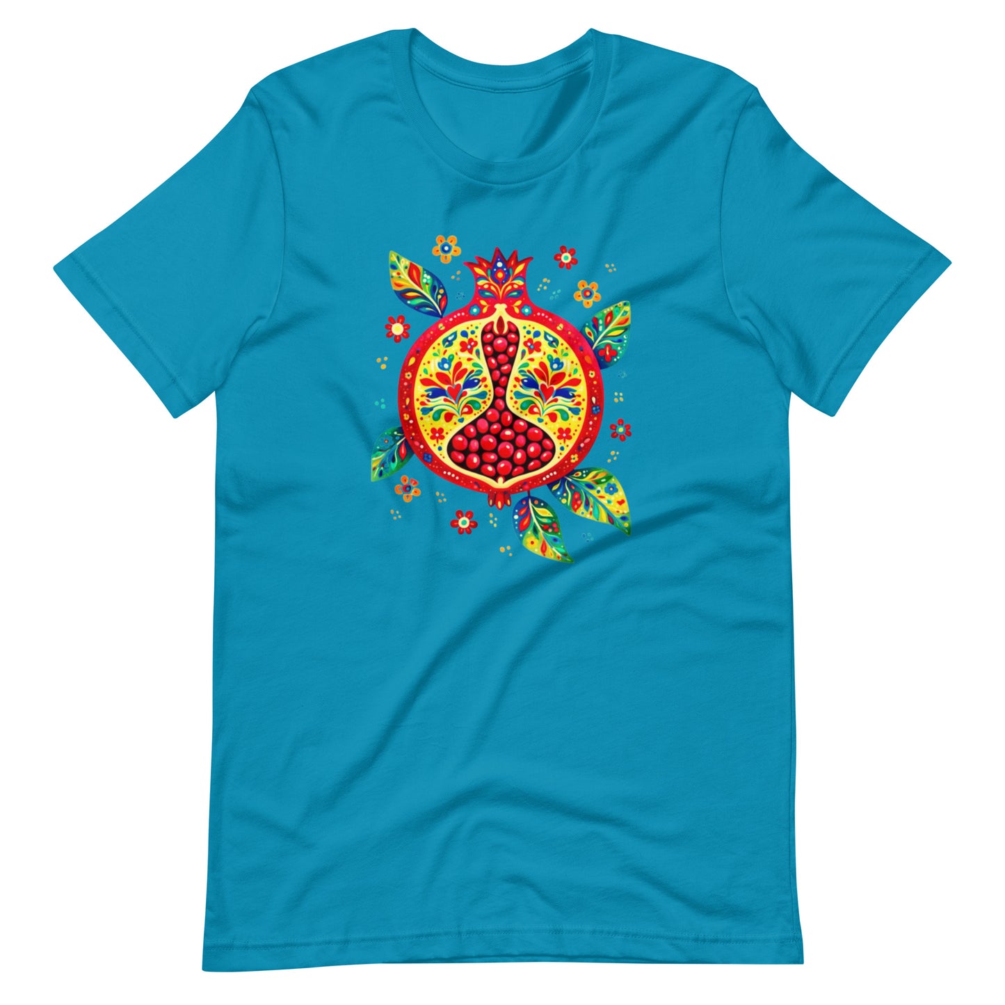 Elyx "Vibrant Pomegranate" Folk Art Graphic Tee - Premium Soft Cotton T-Shirt for Women