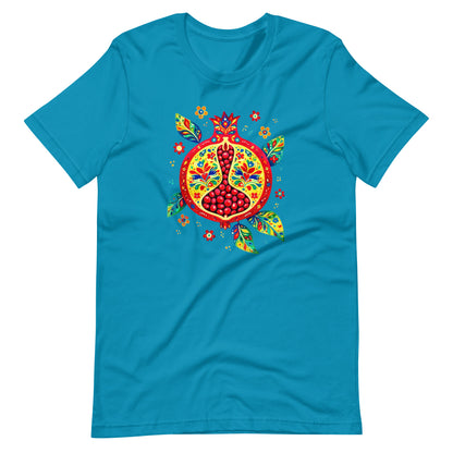 Elyx "Vibrant Pomegranate" Folk Art Graphic Tee - Premium Soft Cotton T-Shirt for Women