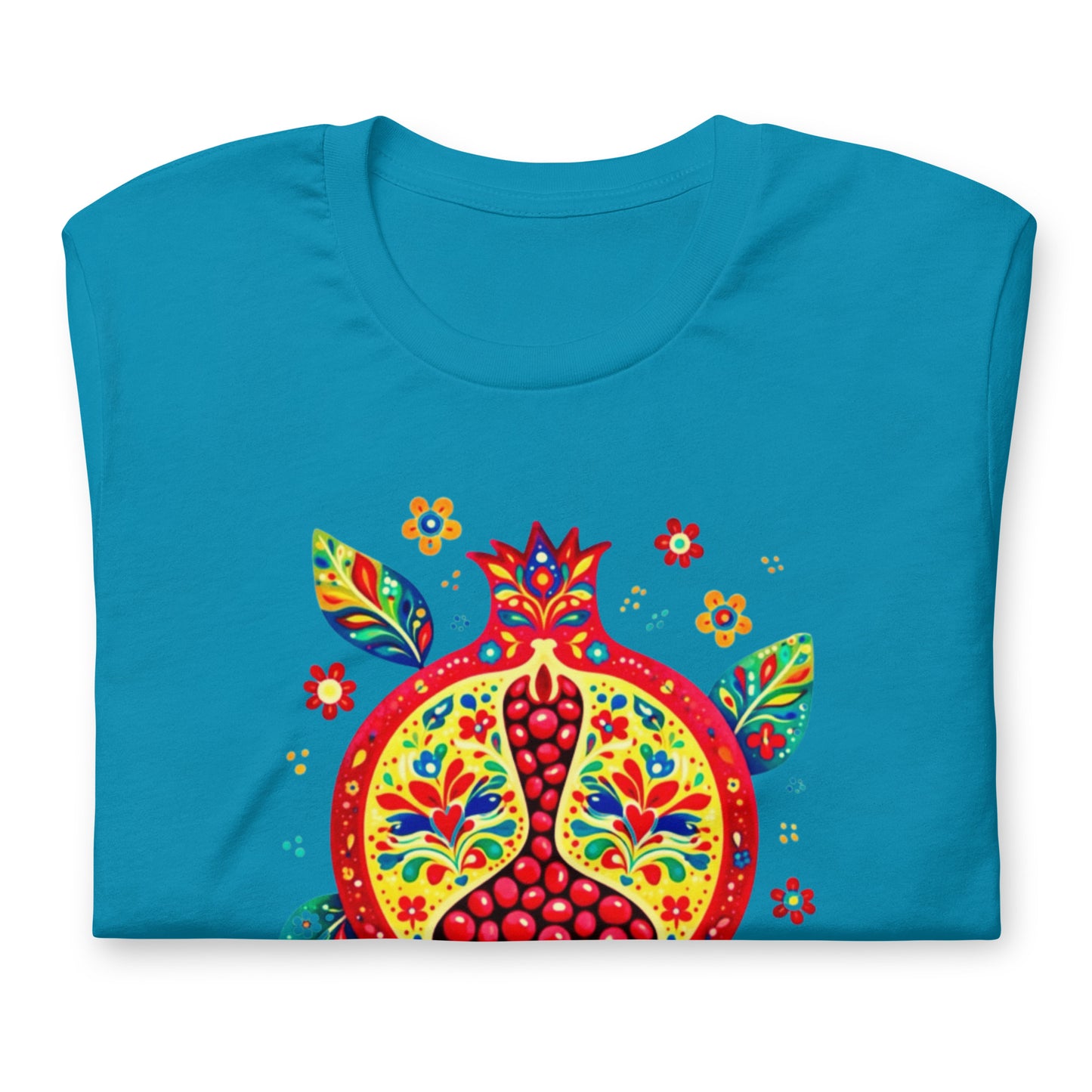 Elyx "Vibrant Pomegranate" Folk Art Graphic Tee - Premium Soft Cotton T-Shirt for Women