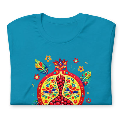 Elyx "Vibrant Pomegranate" Folk Art Graphic Tee - Premium Soft Cotton T-Shirt for Women