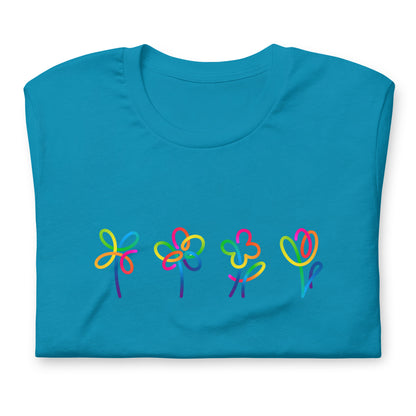 Elyx Artistic Rainbow Doodles Floral Tee - Positive Energy Woman Graphic T-Shirt