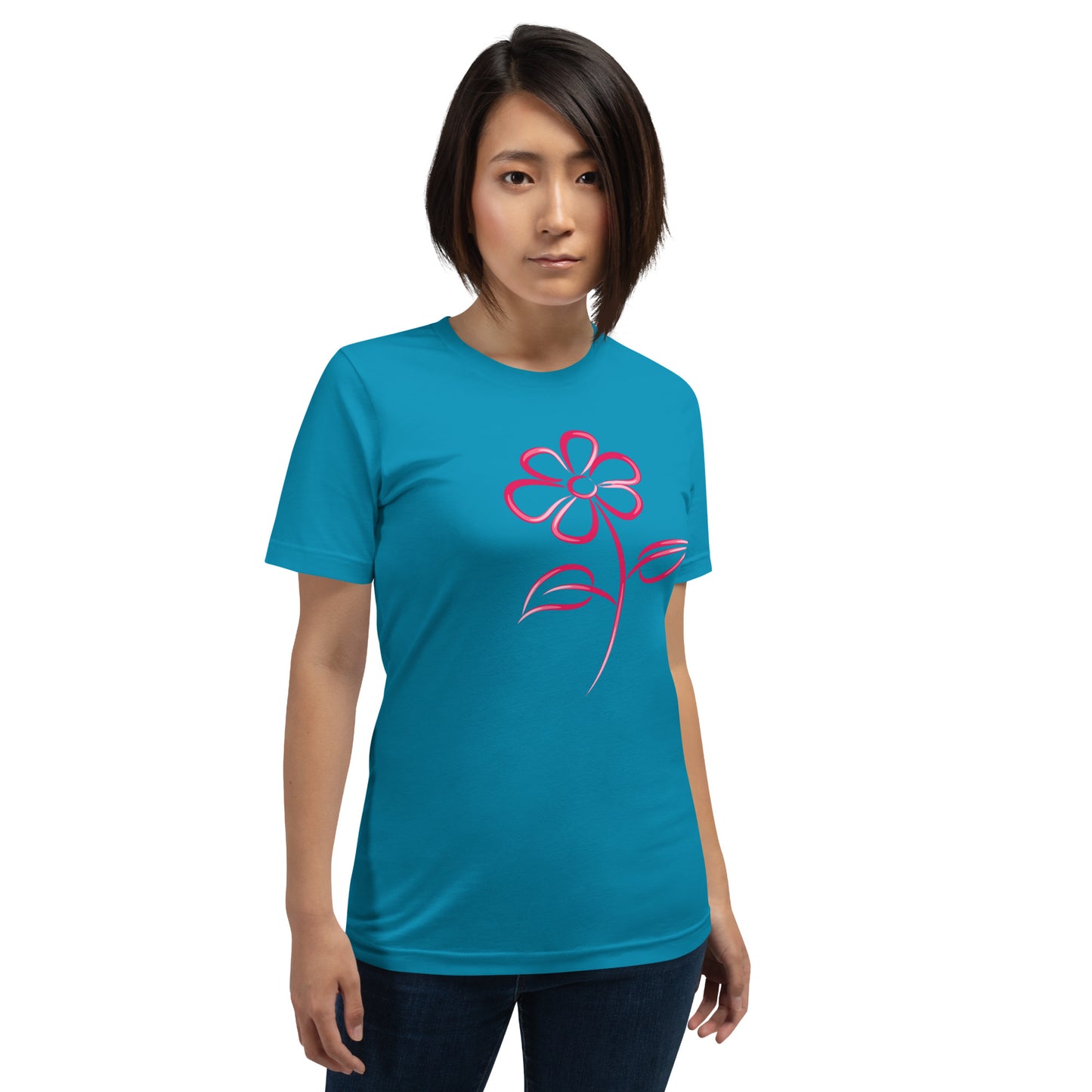 Fuchsia Flower Line Art Graphic Tee - Premium Cotton T-Shirt