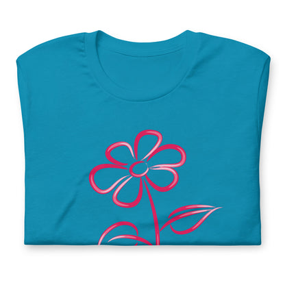 Fuchsia Flower Line Art Graphic Tee - Premium Cotton T-Shirt