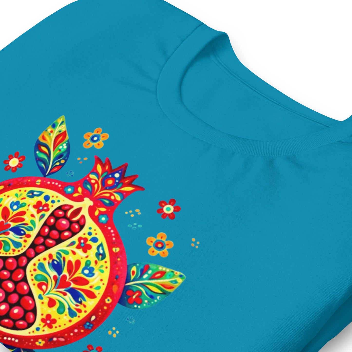 Elyx "Vibrant Pomegranate" Folk Art Graphic Tee - Premium Soft Cotton T-Shirt for Women