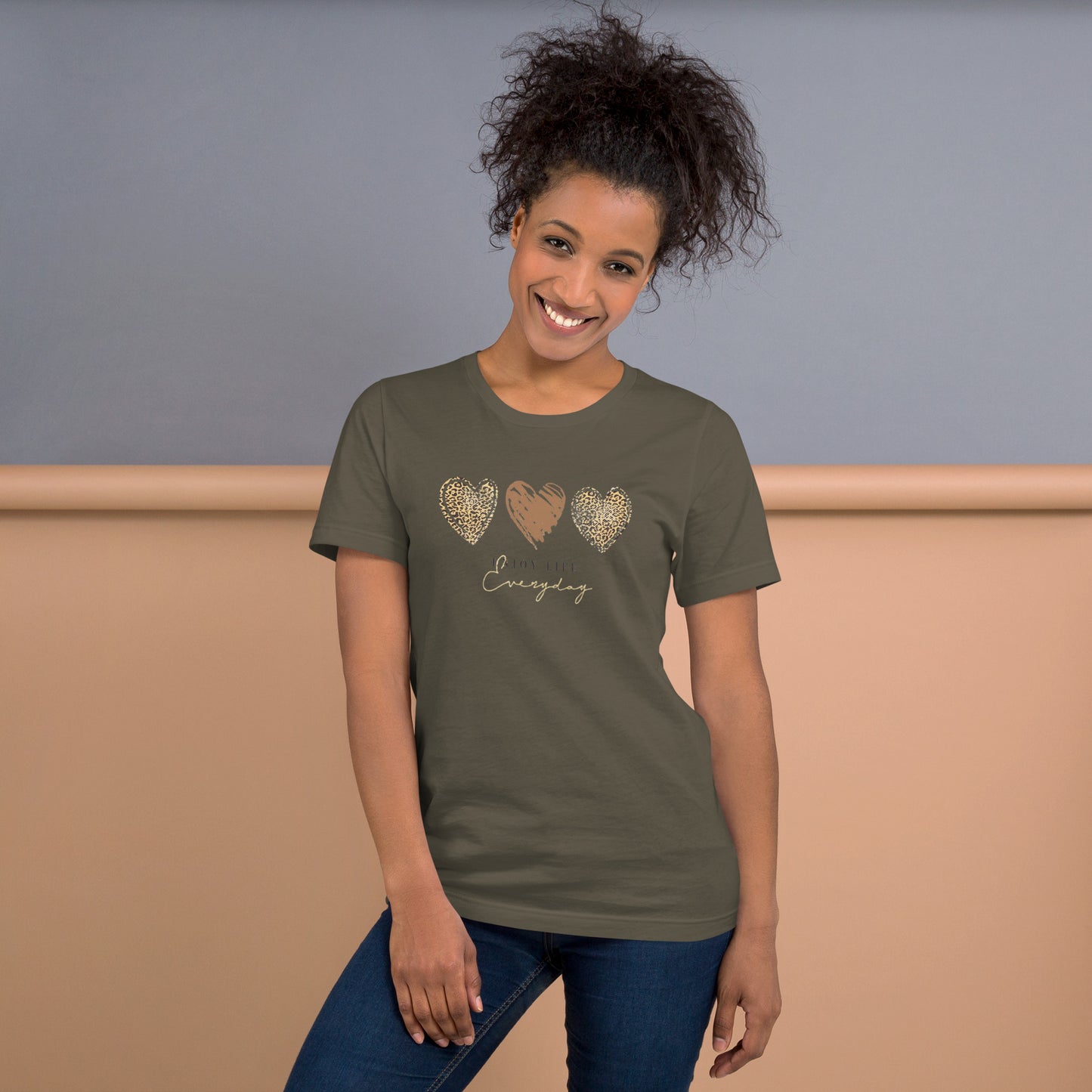 Leopard Heart Graphic Tee - Enjoy Life Everyday Aesthetic Boho T-Shirt - Cozy  Top
