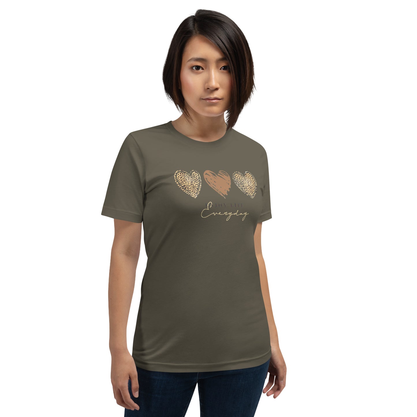 Leopard Heart Graphic Tee - Enjoy Life Everyday Aesthetic Boho T-Shirt - Cozy  Top