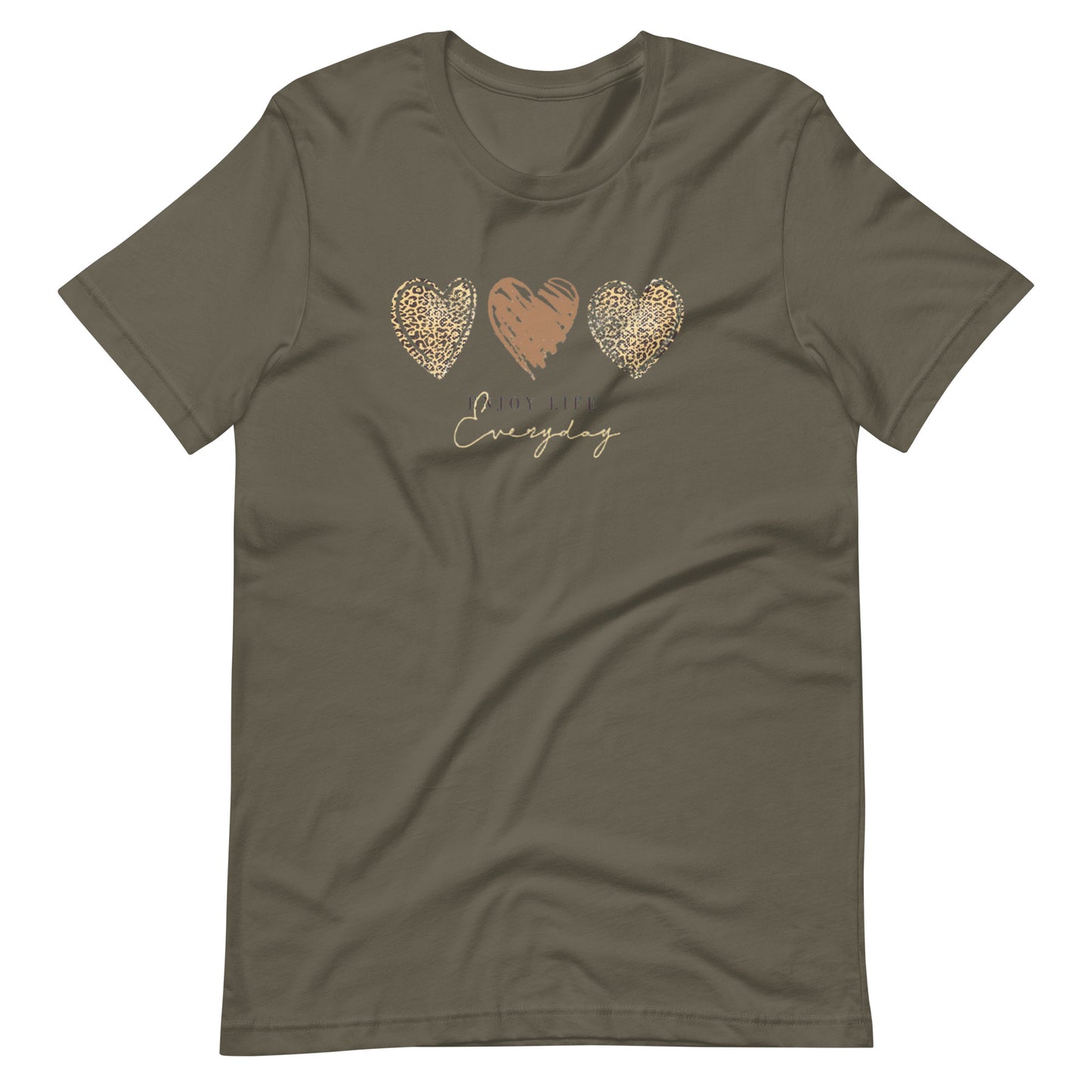 Leopard Heart Graphic Tee - Enjoy Life Everyday Aesthetic Boho T-Shirt - Cozy  Top
