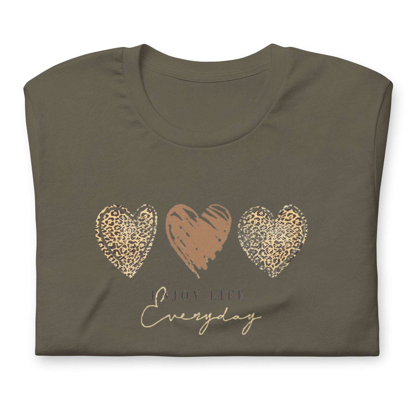 Leopard Heart Graphic Tee - Enjoy Life Everyday Aesthetic Boho T-Shirt - Cozy  Top