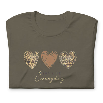 Leopard Heart Graphic Tee - Enjoy Life Everyday Aesthetic Boho T-Shirt - Cozy  Top
