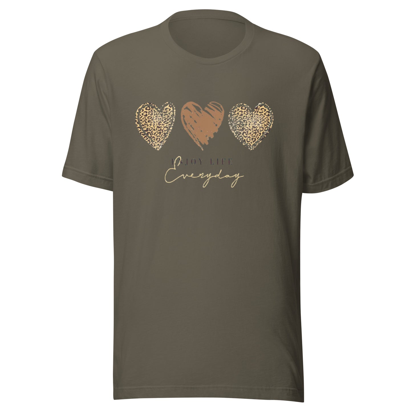 Leopard Heart Graphic Tee - Enjoy Life Everyday Aesthetic Boho T-Shirt - Cozy  Top