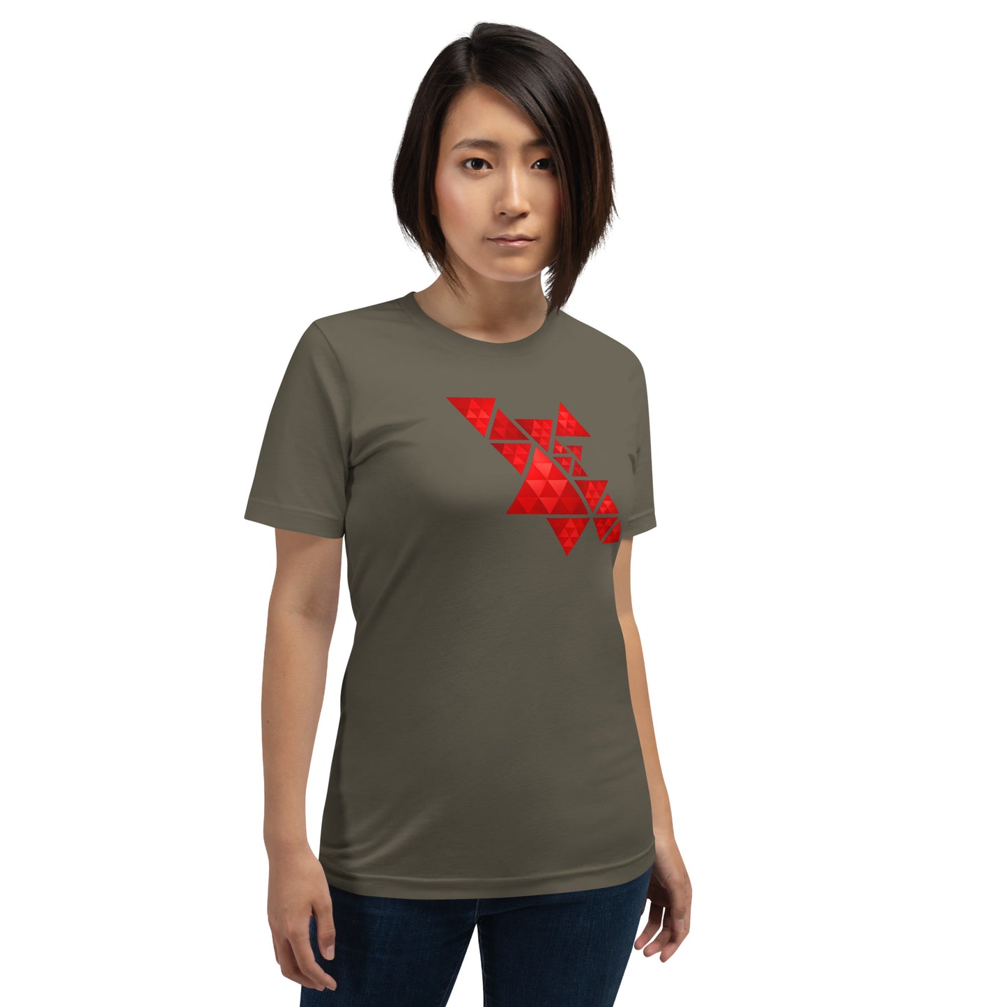 Geometric Red Triangles Graphic Tee - Abstract Mosaic Art T-Shirt