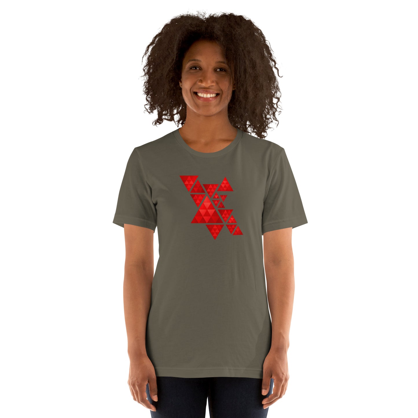 Geometric Red Triangles Graphic Tee - Abstract Mosaic Art T-Shirt