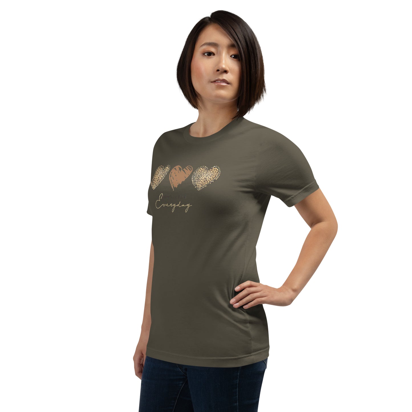 Leopard Heart Graphic Tee - Enjoy Life Everyday Aesthetic Boho T-Shirt - Cozy  Top