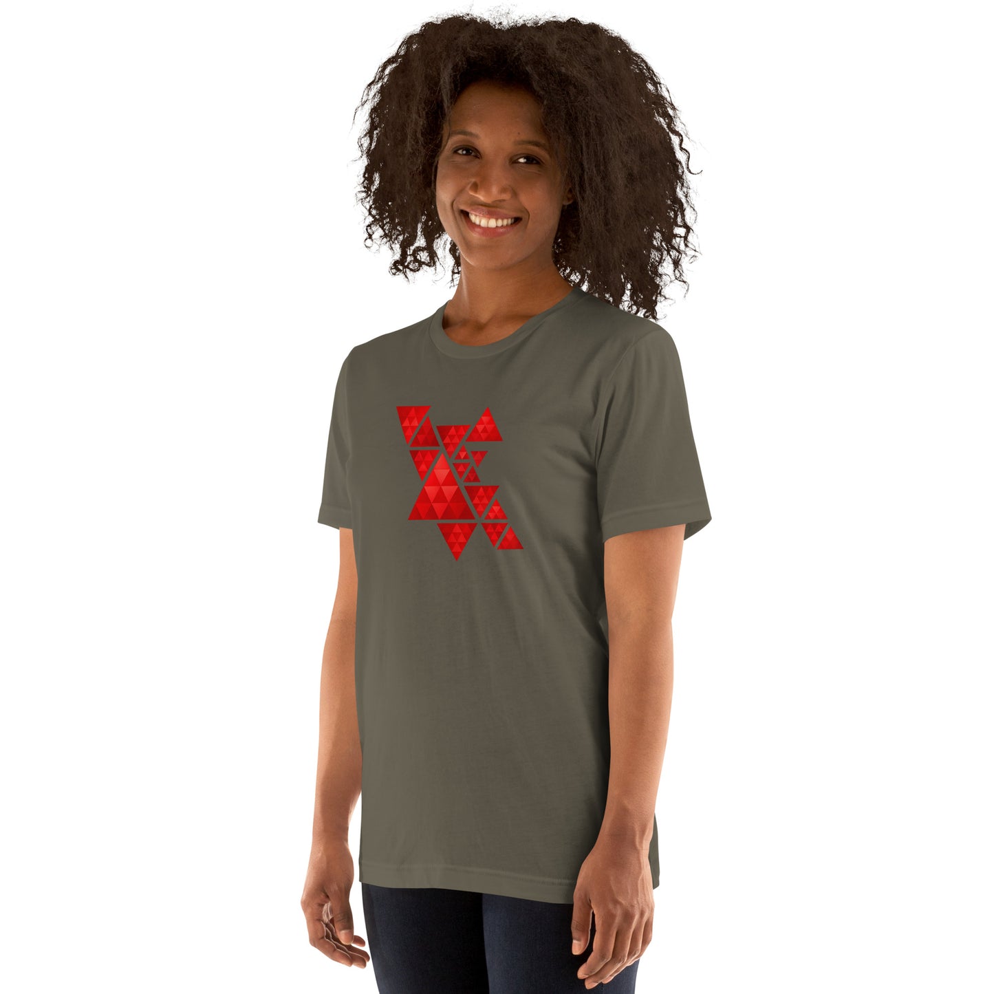 Geometric Red Triangles Graphic Tee - Abstract Mosaic Art T-Shirt