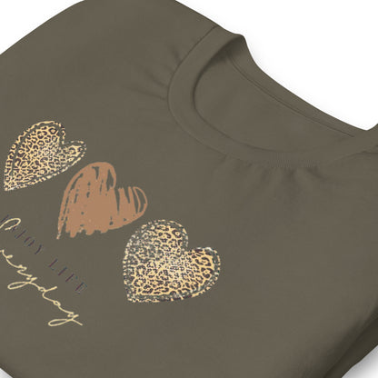 Leopard Heart Graphic Tee - Enjoy Life Everyday Aesthetic Boho T-Shirt - Cozy  Top