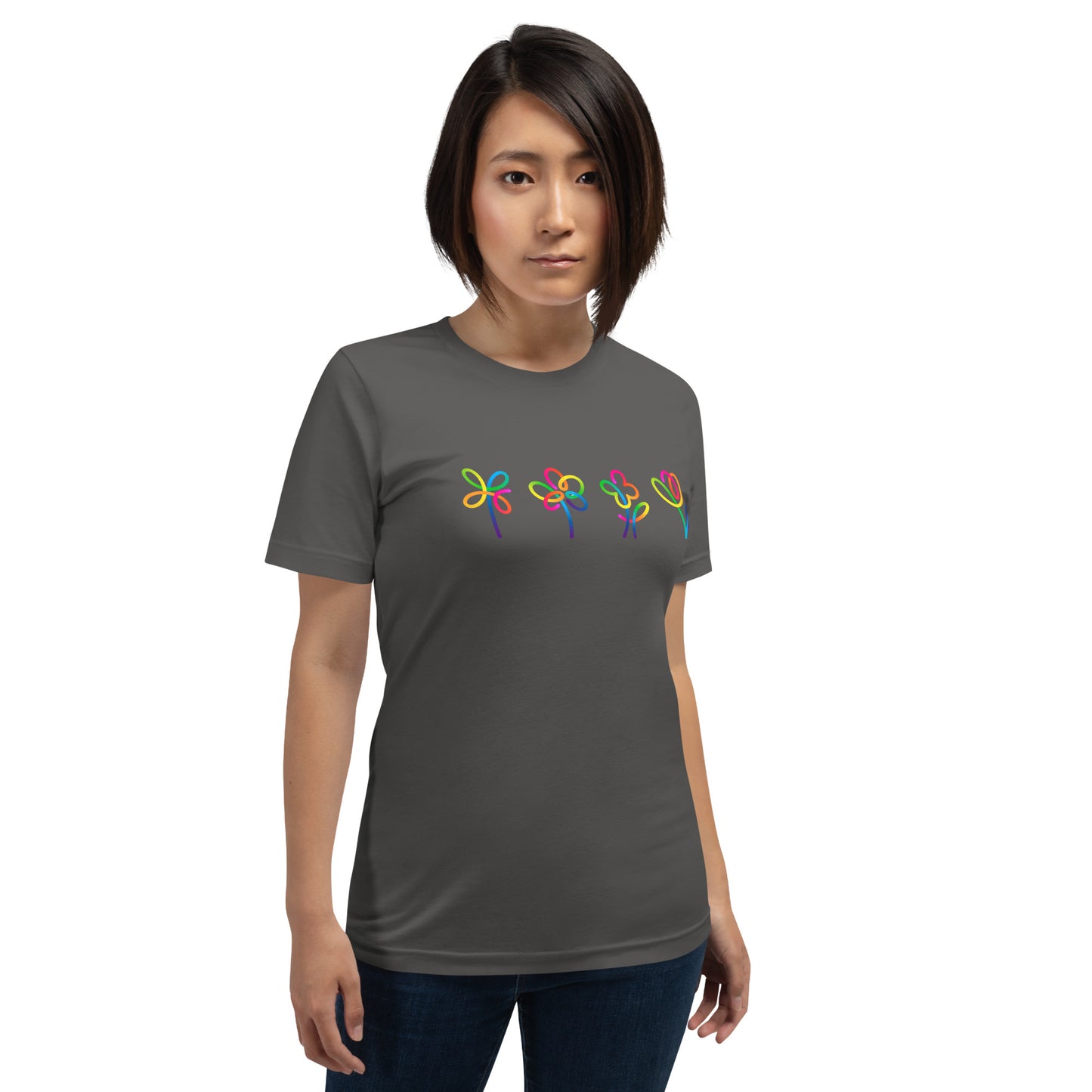 Elyx Artistic Rainbow Doodles Floral Tee - Positive Energy Woman Graphic T-Shirt