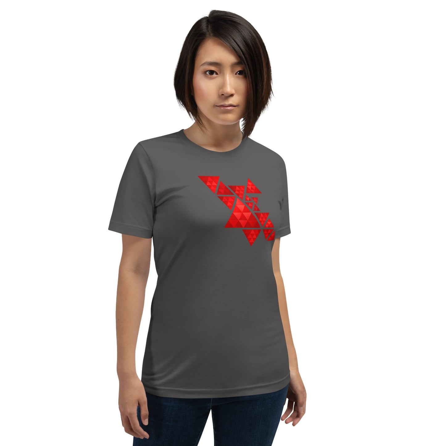 Geometric Red Triangles Graphic Tee - Abstract Mosaic Art T-Shirt