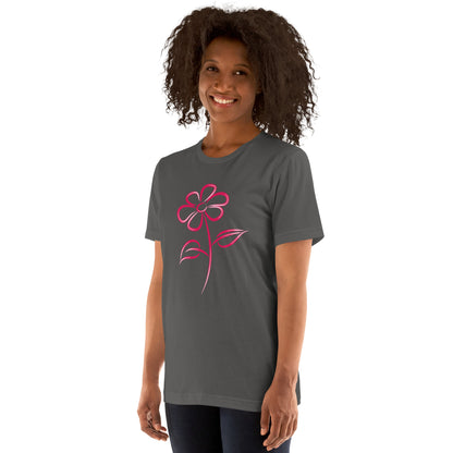 Fuchsia Flower Line Art Graphic Tee - Premium Cotton T-Shirt