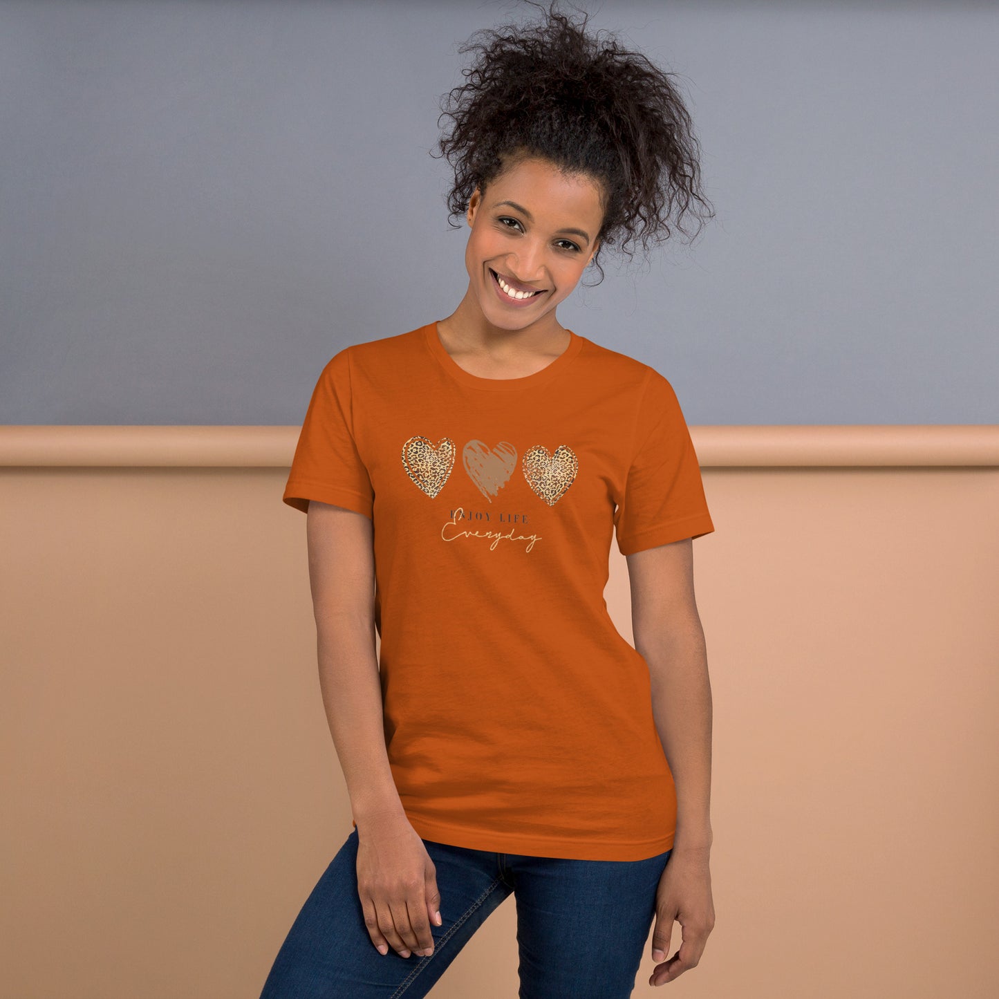 Leopard Heart Graphic Tee - Enjoy Life Everyday Aesthetic Boho T-Shirt - Cozy  Top