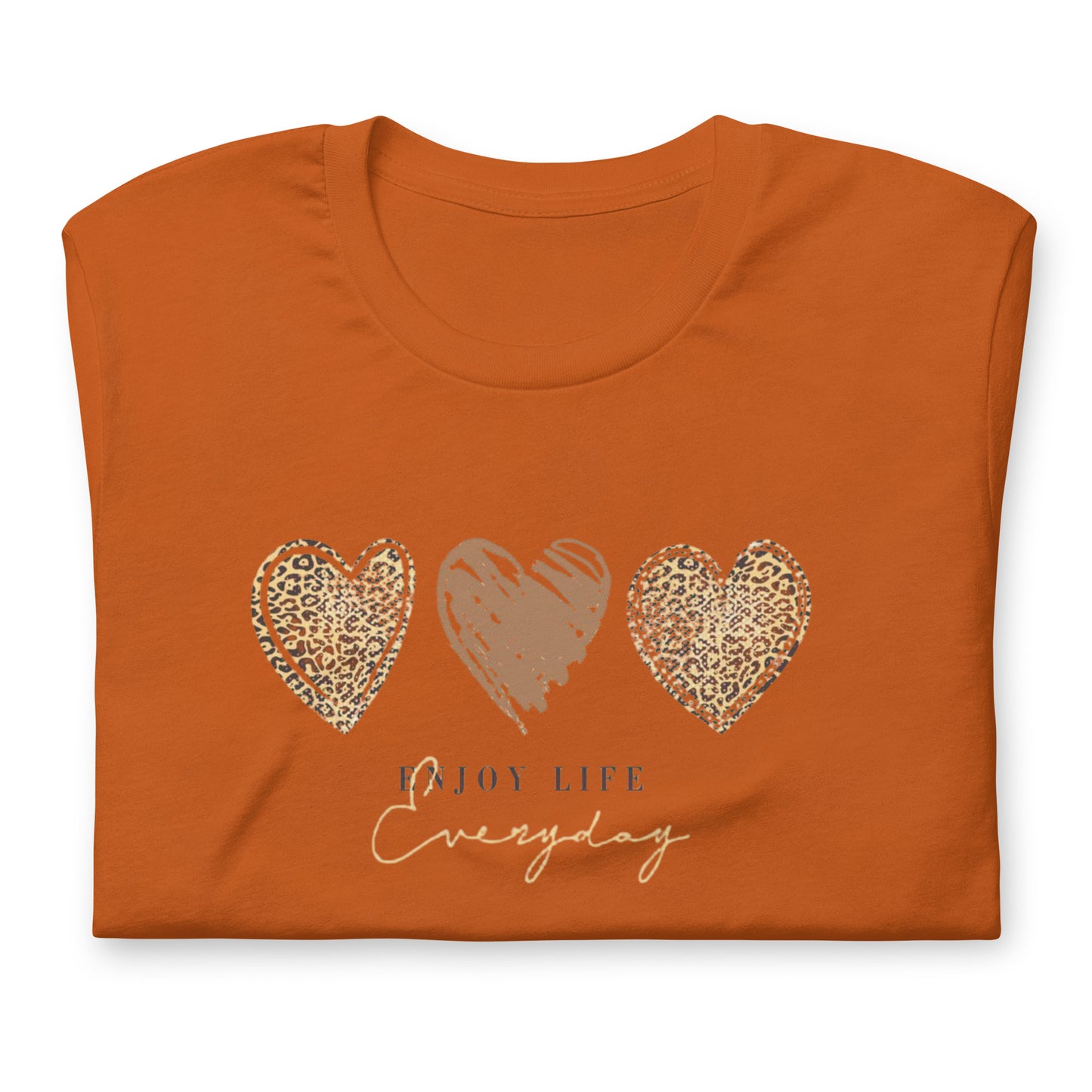 Leopard Heart Graphic Tee - Enjoy Life Everyday Aesthetic Boho T-Shirt - Cozy  Top
