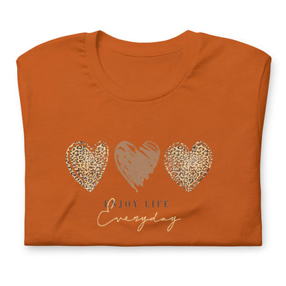 Leopard Heart Graphic Tee - Enjoy Life Everyday Aesthetic Boho T-Shirt - Cozy  Top