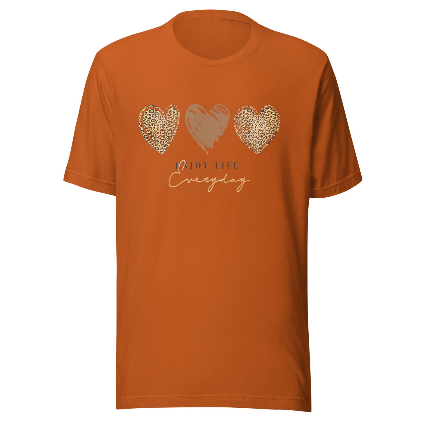 Leopard Heart Graphic Tee - Enjoy Life Everyday Aesthetic Boho T-Shirt - Cozy  Top