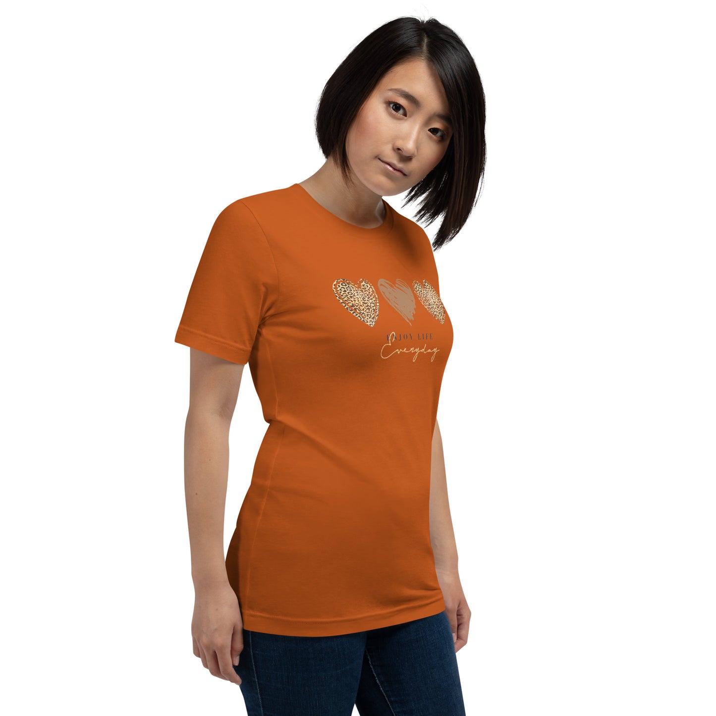 Leopard Heart Graphic Tee - Enjoy Life Everyday Aesthetic Boho T-Shirt - Cozy  Top