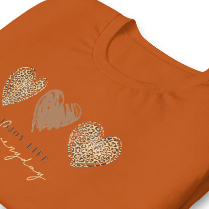 Leopard Heart Graphic Tee - Enjoy Life Everyday Aesthetic Boho T-Shirt - Cozy  Top