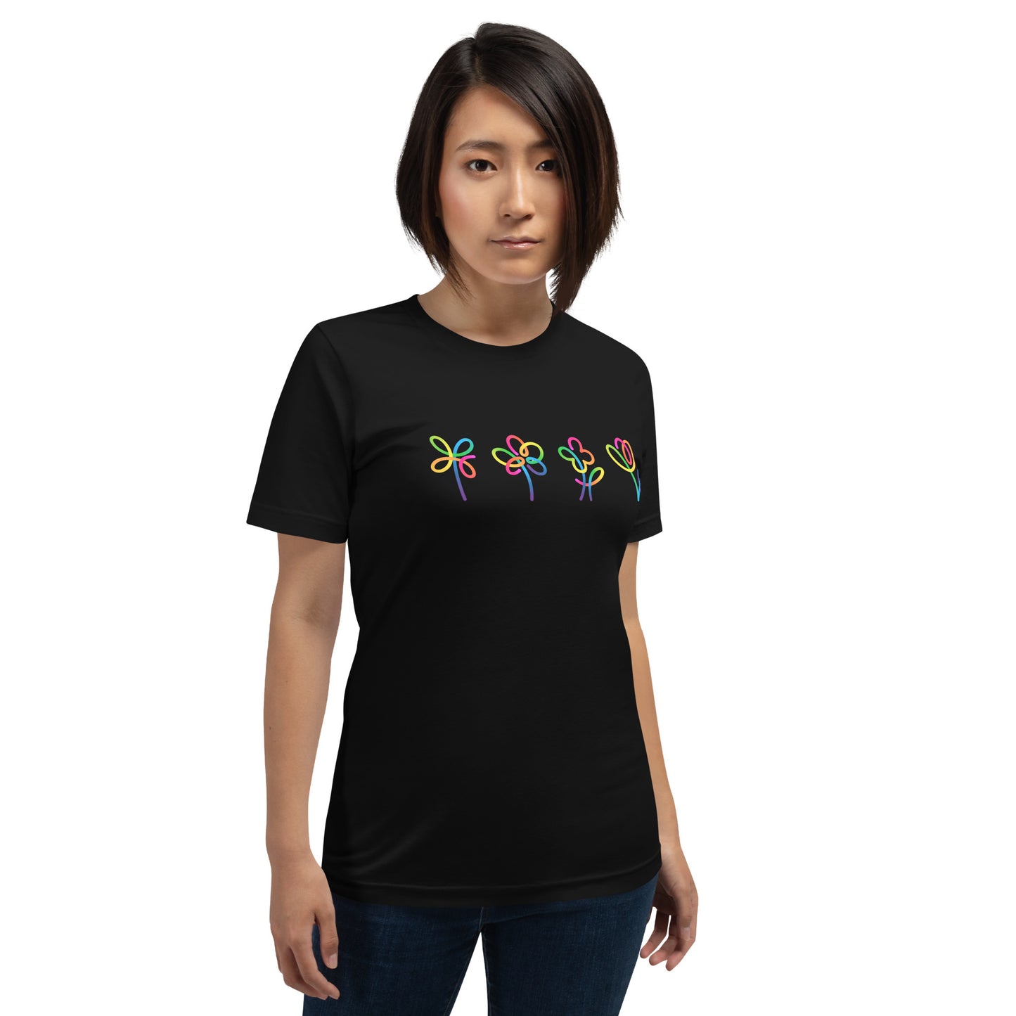 Elyx Artistic Rainbow Doodles Floral Tee - Positive Energy Woman Graphic T-Shirt