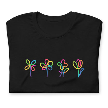 Elyx Artistic Rainbow Doodles Floral Tee - Positive Energy Woman Graphic T-Shirt