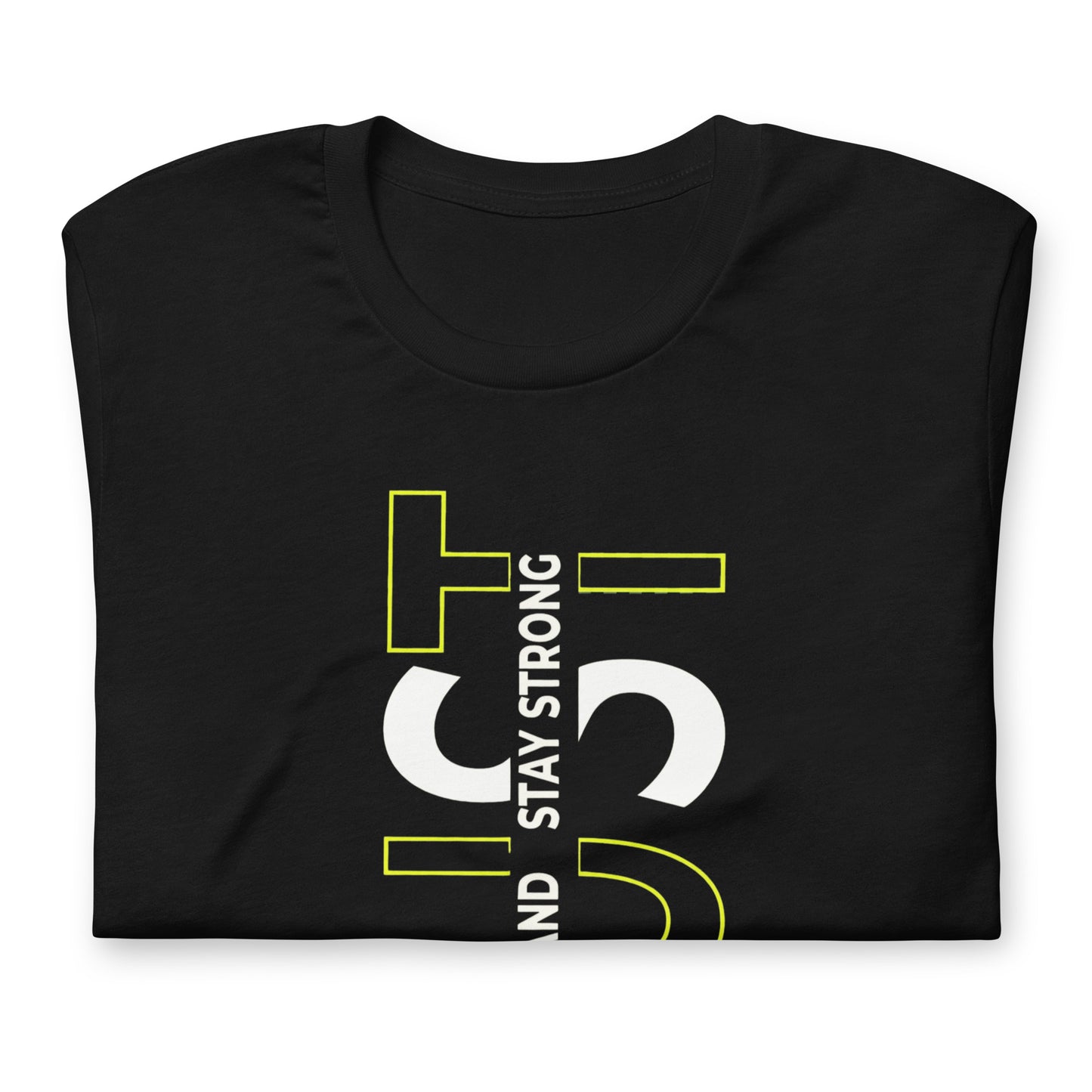 Stay Strong Vertical Typographic Tee - Modern Minimalist Urban Streetwear T-Shirt