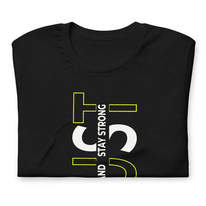 Stay Strong Vertical Typographic Tee - Modern Minimalist Urban Streetwear T-Shirt