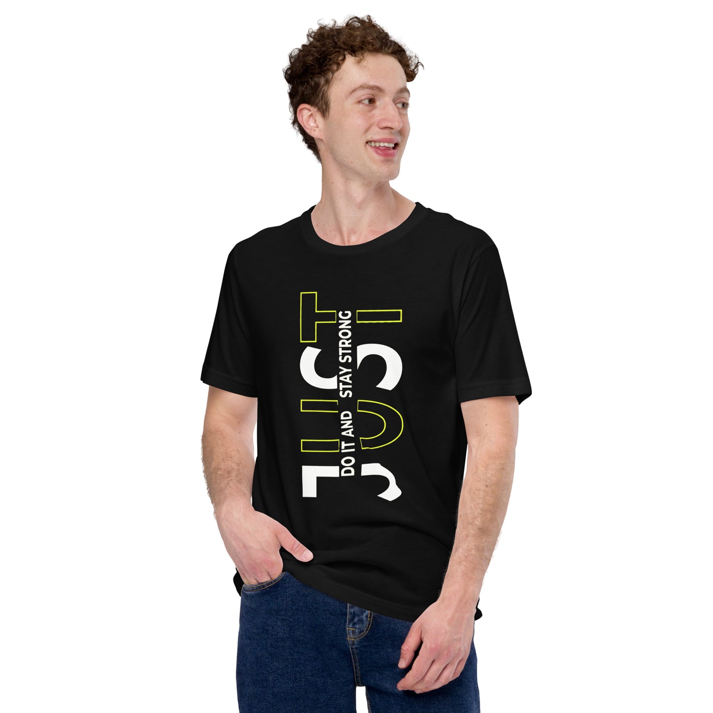 Stay Strong Vertical Typographic Tee - Modern Minimalist Urban Streetwear T-Shirt