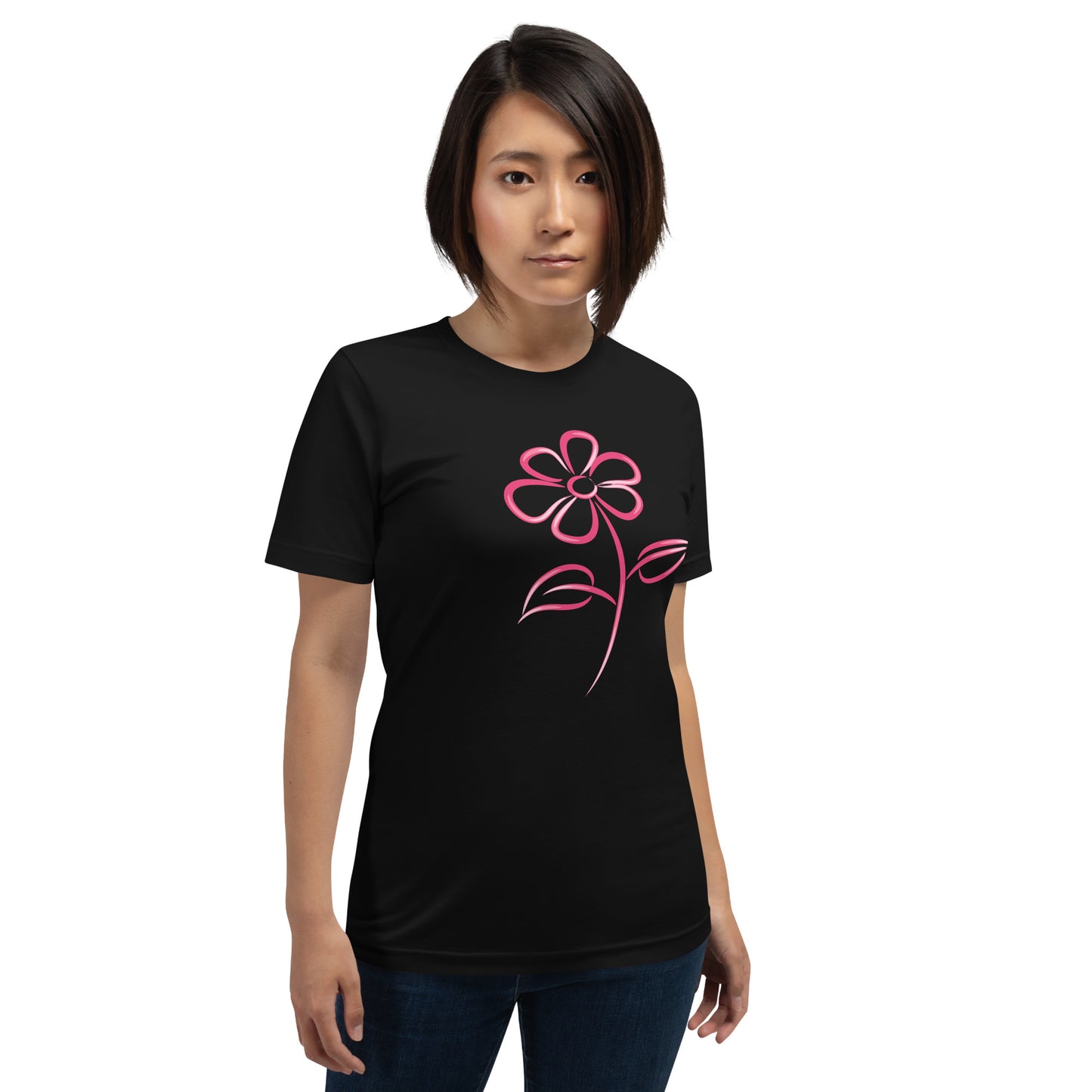 Fuchsia Flower Line Art Graphic Tee - Premium Cotton T-Shirt