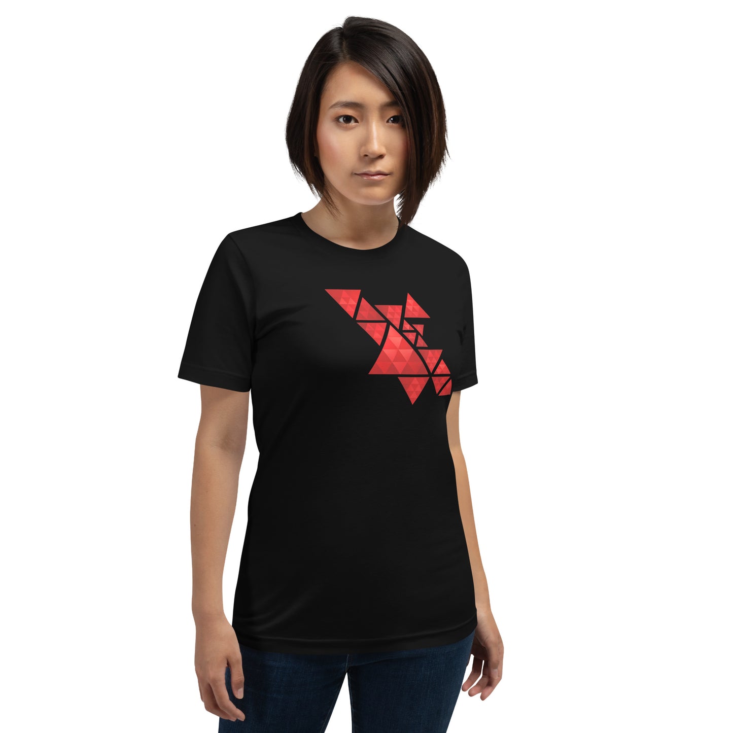 Geometric Red Triangles Graphic Tee - Abstract Mosaic Art T-Shirt