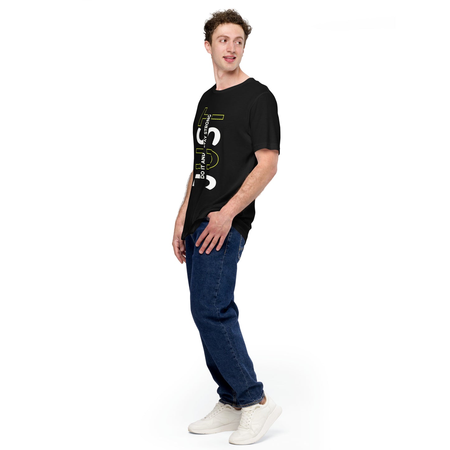 Stay Strong Vertical Typographic Tee - Modern Minimalist Urban Streetwear T-Shirt