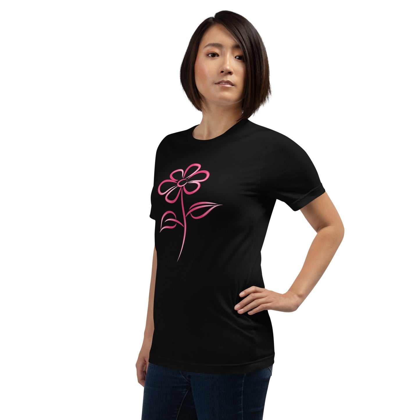 Fuchsia Flower Line Art Graphic Tee - Premium Cotton T-Shirt