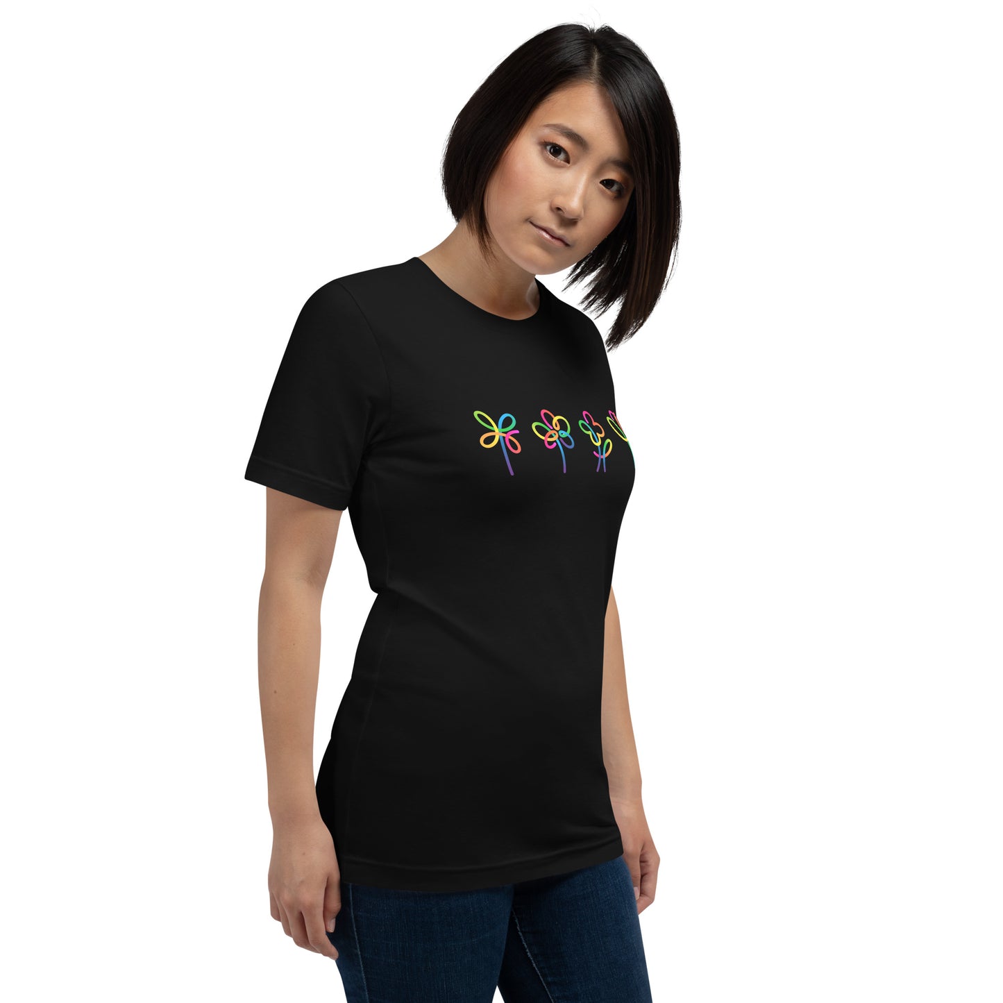 Elyx Artistic Rainbow Doodles Floral Tee - Positive Energy Woman Graphic T-Shirt