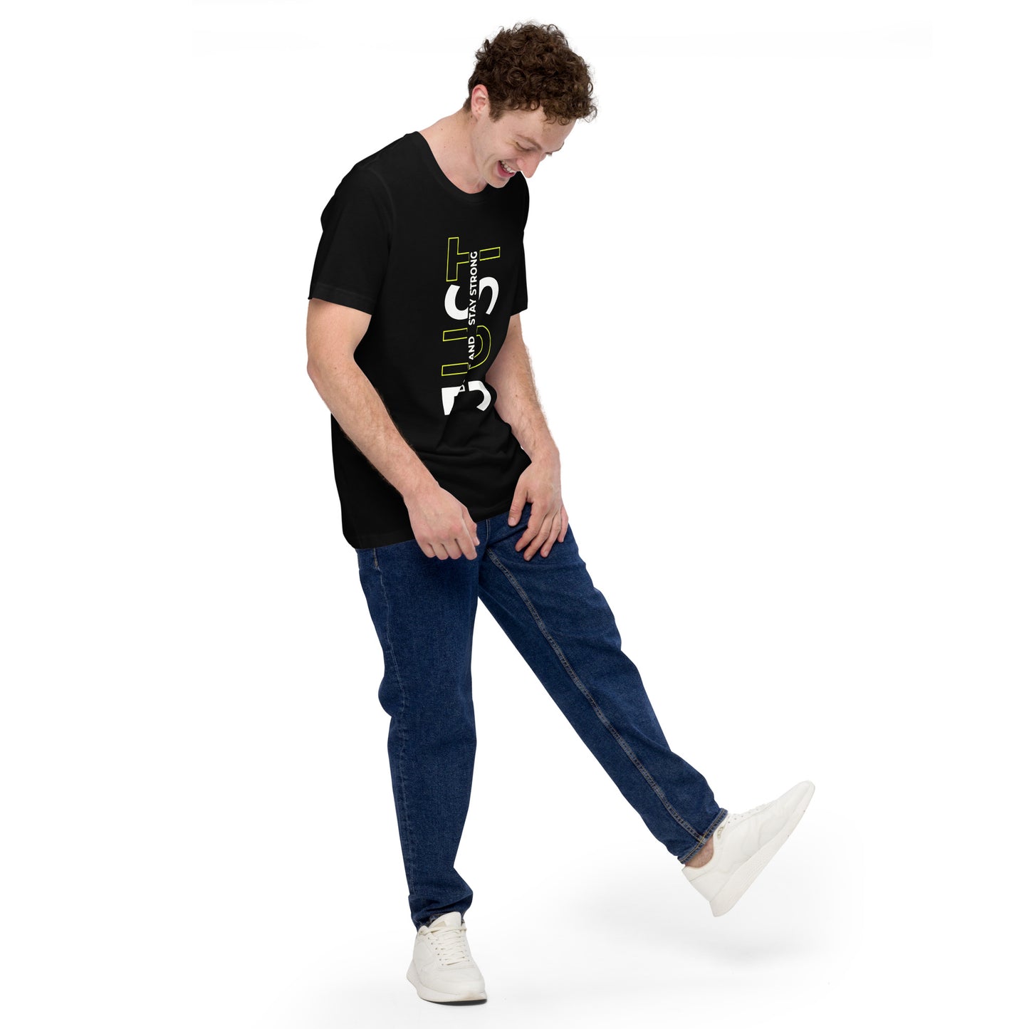 Stay Strong Vertical Typographic Tee - Modern Minimalist Urban Streetwear T-Shirt