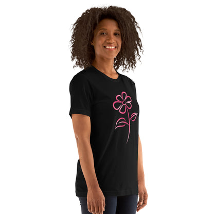 Fuchsia Flower Line Art Graphic Tee - Premium Cotton T-Shirt