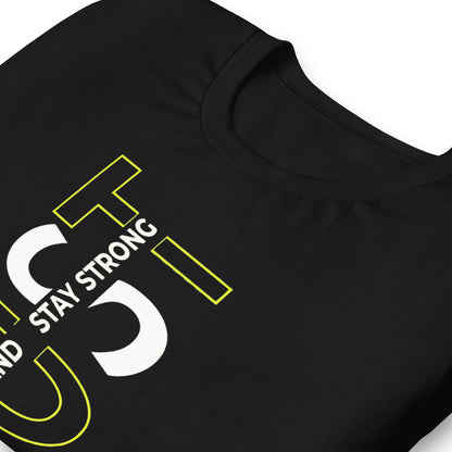 Stay Strong Vertical Typographic Tee - Modern Minimalist Urban Streetwear T-Shirt