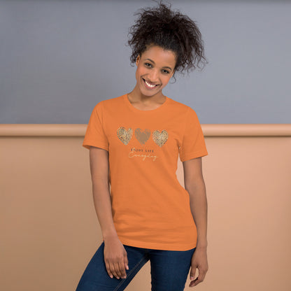 Leopard Heart Graphic Tee - Enjoy Life Everyday Aesthetic Boho T-Shirt - Cozy  Top