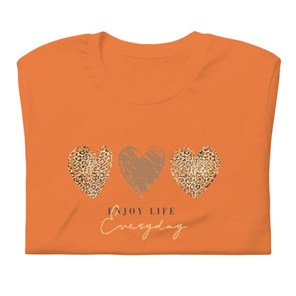 Leopard Heart Graphic Tee - Enjoy Life Everyday Aesthetic Boho T-Shirt - Cozy  Top