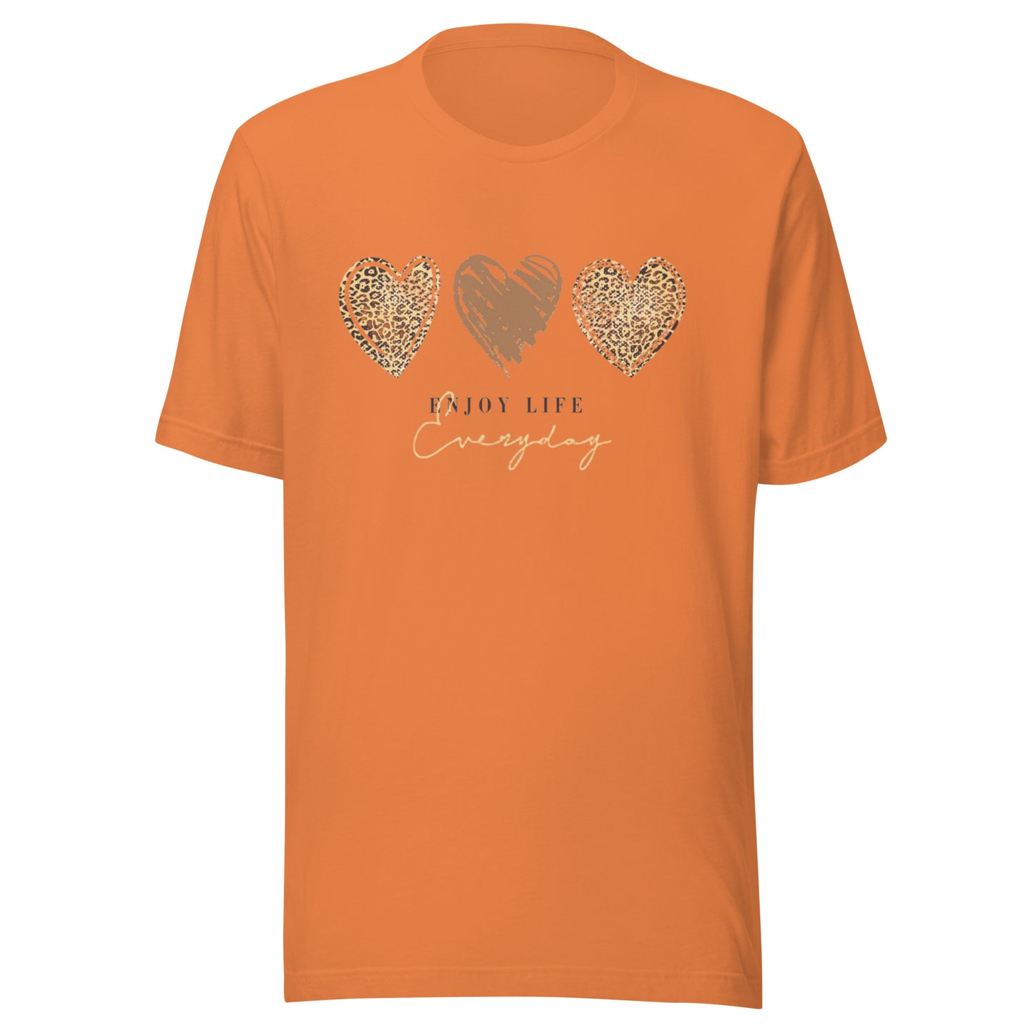 Leopard Heart Graphic Tee - Enjoy Life Everyday Aesthetic Boho T-Shirt - Cozy  Top