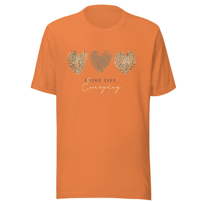 Leopard Heart Graphic Tee - Enjoy Life Everyday Aesthetic Boho T-Shirt - Cozy  Top
