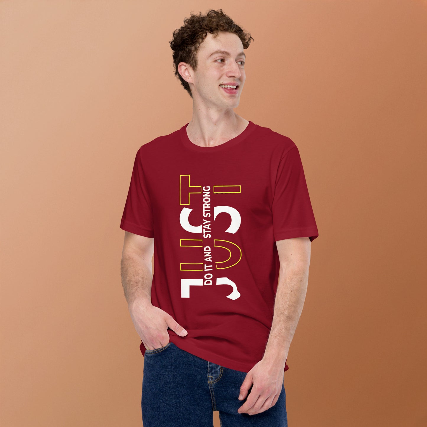 Stay Strong Vertical Typographic Tee - Modern Minimalist Urban Streetwear T-Shirt