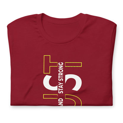 Stay Strong Vertical Typographic Tee - Modern Minimalist Urban Streetwear T-Shirt