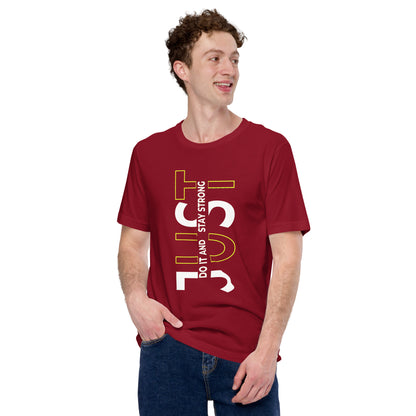 Stay Strong Vertical Typographic Tee - Modern Minimalist Urban Streetwear T-Shirt