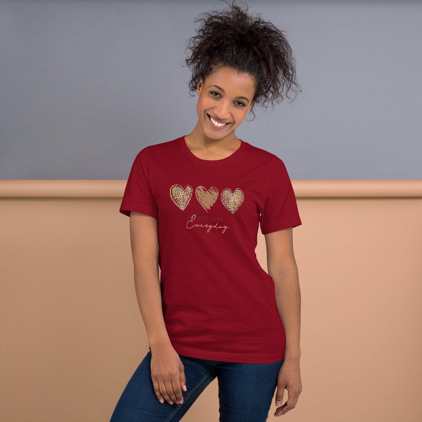 Leopard Heart Graphic Tee - Enjoy Life Everyday Aesthetic Boho T-Shirt - Cozy  Top