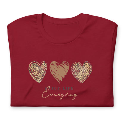 Leopard Heart Graphic Tee - Enjoy Life Everyday Aesthetic Boho T-Shirt - Cozy  Top